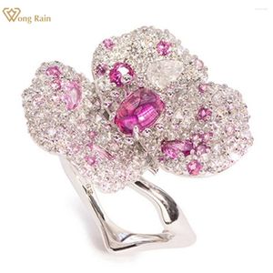 Cluster Rings Wong Rain 925 Sterling Silver Oval Ruby High Carbon Diamond Gemstone Adjustable Flower Ring For Women Wedding Party Jewelry