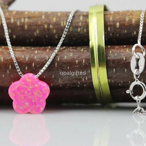 Pendanthalsband 1PC Lab skapade 10mm OP43 Pink Opal 5 Leaves Flower Necklace 925 Sterling Silver Box Chain