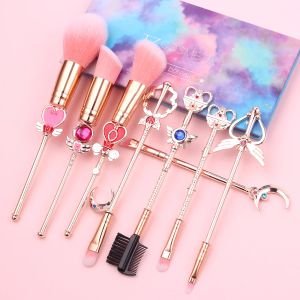 Satser anime cosplay kosmetisk borste makeup borstar set 8 st -verktyg kit ögonfoder shader foundation pulver naturalalsyntetiskt rosa hår