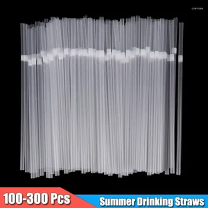 Disposable Cups Straws 100-300Pcs Transparent Drinking Plastic 21Cm Long Cocktail Straw Drink For Kitchen Bar Birthday Party Beverage