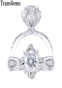 Transgems 14k 585 White Gold Center 1ct 65mm F Color Moissanite Engagement Ring For Women Wedding Vintage Ladies Ring Y190612037770661