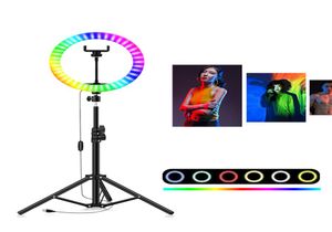 8 polegadas 10 polegadas RGB LED Selfie Ring Preenche Light com suporte de tripé PONTRA DIMMÁVEL RING LAMP para TIKTOK YouTube Makeup Video Light3149241