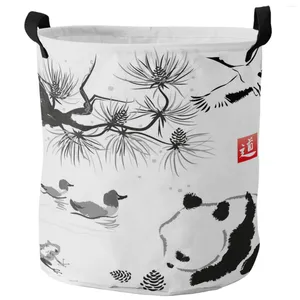 Tvättpåsar Animal Panda Branch Ink Målning Fällbar korg stor kapacitet Vattentät klädlagringsarrangör Kid Toy Bag