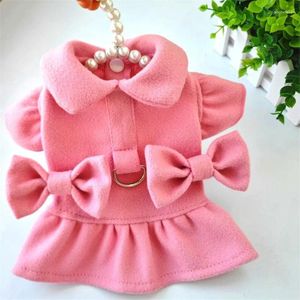 Dog Apparel Sweet Pink Woolen Coat Winter Bowknot Pet Clothes For Small Dogs Flying Sleeve Costume Puppy Jacket Chiwawa XXL