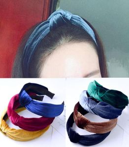 New Fashion Cross Stirnband Frauen Ed Turban Hair Band Stretch Knotted Velvet Bow Hoop Haarzubehör Headwrap4193761