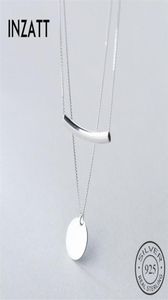 INZATT Real 925 Sterling Silver Layer Chain Geometric Round Disc Bent Pipe Choker Pendant Necklace For Women Party FINE Jewelry2887932508