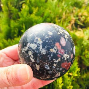 Декоративные фигурки 1pcs Natural Plum Blossom Jasper Sphere Crystal Stone Ball Energy Healing Quartz для украшения