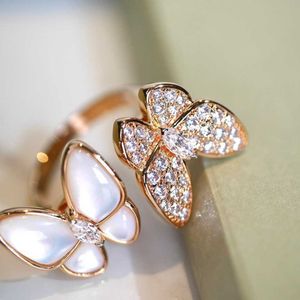 Marca de designer van White Beimu Full Diamond Open Butterfly Ring 925 Pure Silver Plated 18K Gold Live High Version