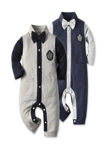 INS Cotton Gentleman Baby Boys Romper Manga longa Manuja Baby Tirada de tacos de macacão recém -nascidos