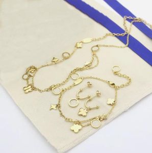 Europe America Fashion Jewelry Sets Lady Womens GoldSilvercolor Metal Engraved V Initials Tassels Flower Necklace Bracelet Earri3728390