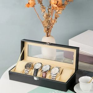 Elegant Watch Organizer Box with PU Leather Finish Sleek Storage Lock and Key for Security 240412