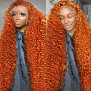 250 Density Orange Ginger 13x6 HD Transparent Deep Wave Frontal Human Hair Wig 30 40 Inch 13x4 Lace Front Wigs for Women