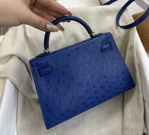 Luxury Purse Mini Bag 19.5 cm märke handväska riktig struts läder helt handgjorda sömmar kvinnor djupa blå orange lila många färger snabb leverans