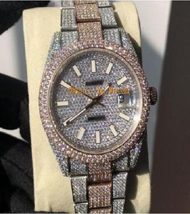 Full Diamond Watch Luxury Watch Iced Out Watch ETA2824 Automatisk 41mm män Silver Rose Gold Two Tone Waterproof 904L Rostfri Set 6960582