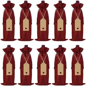 Gift Wrap Burlap Wine Bags 12Pcs Reusable Bottle With Drawstrings Tags For Party Christmas Weddings