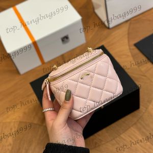 Luxury Brand Ladies Classic Quilted Zipper Makeup Vanity Bags With Mirror Gold Ball Crossbody Shoulder Handväskor stor kapacitet Plånbok Purse 11cm 17cm