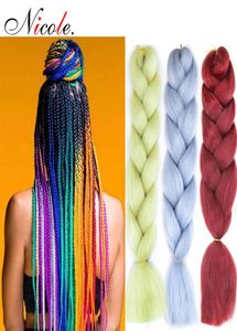 Николь 24inch Omber Jumbo Brawing Crochet Hair New Style мягкий канекалон Fieber Blackpurplue Color Rainbow Synthetic Hair Ext5081231