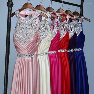 Party Dresses 14colors Satin Halter Lady Women Mother Long Sleevless Sequined Prom Dress Performance Gown