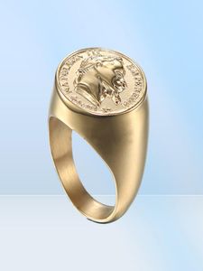 Yoursfs Signet Biker Rings Solid Polished Stainless Steel Ring for Men Napoleon Empereur Faux Coin Ring2578587