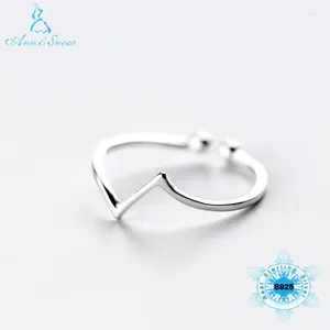 Clusterringe Ann Schnee Einfach 925 Sterling Silber Dreieck für Frauen Finger Geometrisch Ring Bague Anfangsbuchstaben V Formband