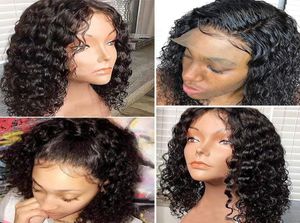 Glueless spetsfront peruker brasiliansk jungfrulig mänsklig hår Kort bob peruk med naturlig hårfäste 14 tum 130 densitet snörda frontal6446879