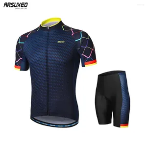 Racing Sets Arsuxeo Men Cycling Cycling Jersey Mangas curtas Roupas MTB Bike Uniform Bicycle Shorts acolchoados Z84s secos rápidos