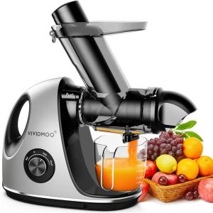 Juicers Vividmoo Masticating Juicer Machines med 3 -tums breda rännor, 2 -hastighetslägen omvänd funktion, kraftfull frukt kall press saftare