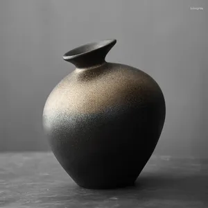 Vasos japoneses cerâmica áspera vaso preto imitação de pedra abstrata ouro vidrado zen zen comprimido fornece casa retro