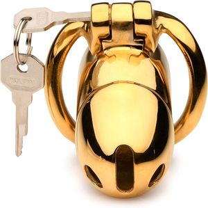 Midas 18K Gold-Plated Locking Chastity Cage for Men, and Couples. Gold Plated Cage with Two Graduated Rings 2 Keys, Perfect for Chastity Play. 5 Piece Set, Gold.