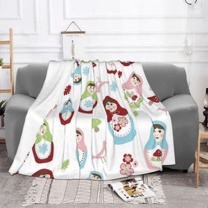 Cobertores matryoshka russo Doll Pattern Blange Coral Fleece Plush Spring Autumn Cartoon Anime Plaid Soft Trow Bedding Couch