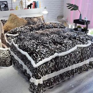 Bedding Sets Leopard Print 4Pcs Set Euro King Size Sheet Duvet Cover Luxury Coral Warm For Winter Linen