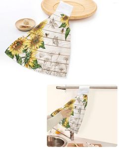 Towel Sunflower Bee Butterfly Wood Texture Hand Towels Home Kitchen Bathroom Hanging Dishcloths Loops Soft Absorbent Custom Wipe