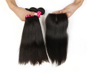 6A 3pcs straight weft hair with 1 top lace closure brazilian unprocessed straight hair bundles with silk lace closure middle8618536