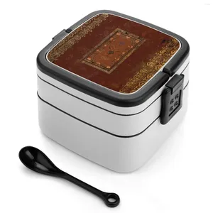 Servis vintage gammalt läderutseende bokomslag bento box skola barn lunch rektangulär läcksäker container