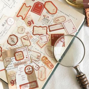 Present Wrap 45st Vintage Label Frame Mini Boxed Stickers Set Junk Journal Collage Dekorativ nummer Tag klistermärke Scrapbooking Material