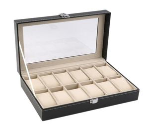 12 SLOTS GRID PU LEATHER Watch Display Box Jewelry Storage Organizer Case Locked Watch Display Box269C8821040