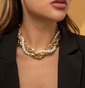 Chains Ingemark Punk Miami Cuban Choker Necklace For Women Collar Statement Hip Hop Imitation Pearl ed Chunky Chain Neck Jewe7521435