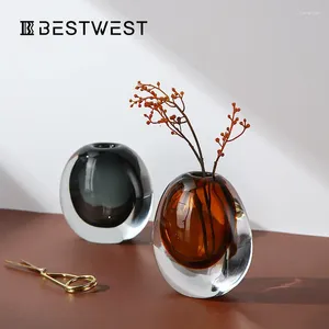 Vases Household Light Luxury Glass Vase El Model Room Soft Decoration Surface Creative Small Ornaments