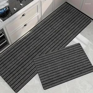 Carpets 2pcs Absorbent And Non-Slip Grey Stripe Kitchen Rugs Stain Resistant Waterproof Comfortable Standing Mats For Bedroom Office