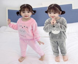 Dicke warme Velours -Pyjamas Sets für weibliche Winter Langarm Korallen Samt Pyjama Kinder Mädchen Cartoon Pijama Totoro Homewear 2014302951