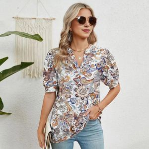 Camicette da donna comode maglietta casual casual camicia da scollo a V elegante con tunica in forma libera con stampa grafica per feste vacanze corto