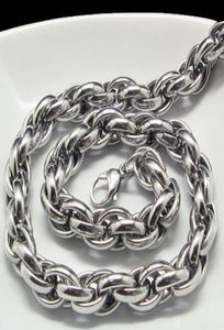 Ny Mellanöstern Style Silver Pure 316L Rostfritt stål Silver Oval Rope Chain Link Halsband i män smycken 9mm 200399043631