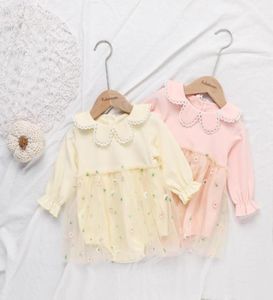 024M Girls Princess Triangle Romper Summer Cute Long Bubble Sleeve Doll Collar Daisy Playsuit With Printed Tulle Skirt Hem Jumpsu5294345