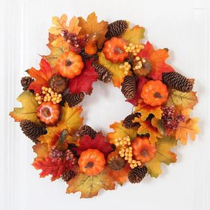 Flores decorativas Halloween Wreath Door Decoração Pingente de 40 cm de abóbora laranja Berry colheita Janela