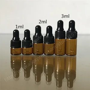 Bottiglie di stoccaggio 50pcs/lotto 1 ml 2 ml da 3 ml bottiglia di contagocce in vetro ambra piccole fiale con pipetta per olio essenziale per profumo cosmetico