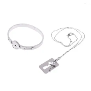 Charm Bracelets Couple For Titanium Steel Lock Bangle Bracelet & Key Pendant Necklace Love S