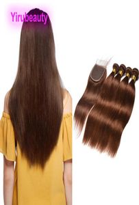 Brazilian Virgin Hair 3 Bundles With 4X4 Lace Closure Straight 4 Color Hair Extensions With 4 By 4 Closures Three Middle Par4698405