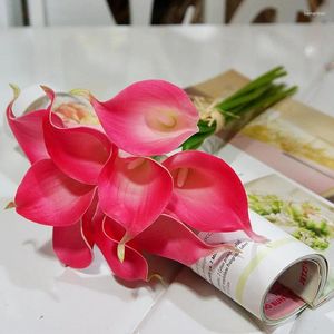 Decorative Flowers 9pcs Fuschia Wedding Real Touch Calla Lilies Artificial Latex Centerpieces Decor