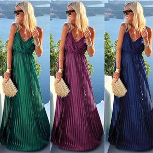 Casual Dresses Ladies Urban High-End Pendder Sling Dress Elegant Summer Solid Color Sleeveless High midje Piping A-Line