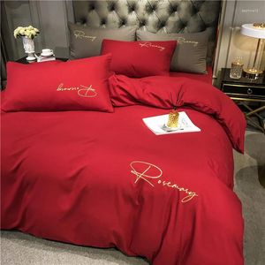 Set di biancheria da letto set di lussuoso set di rosso in poliestere in cotone puro sano copertura coperta di biancheria da letto grande tessile da casa